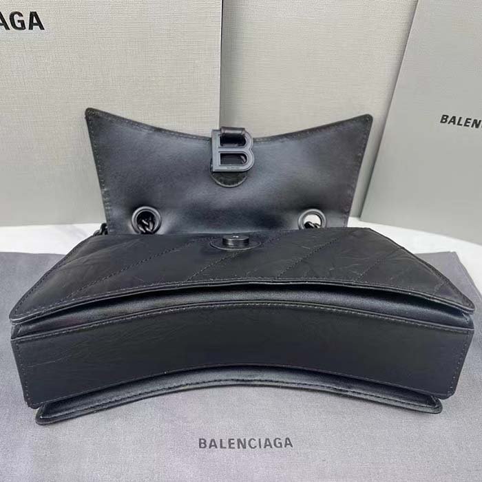 Balenciaga Women Crush Small Chain Bag Quilted Black Crushed Calfskin Black Matte Hardware - 图片 9
