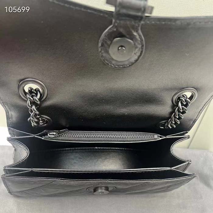 Balenciaga Women Crush Small Chain Bag Quilted Black Crushed Calfskin Black Matte Hardware - 图片 10