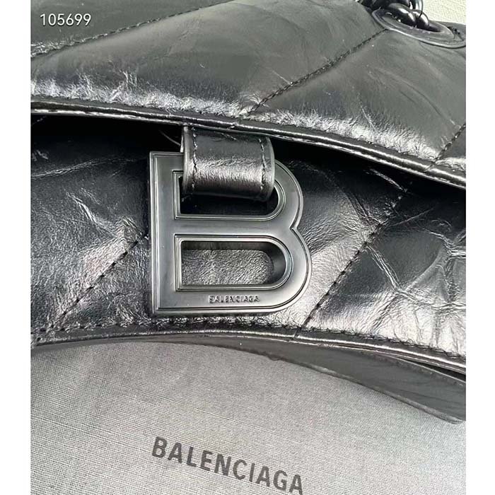 Balenciaga Women Crush Small Chain Bag Quilted Black Crushed Calfskin Black Matte Hardware - 图片 8