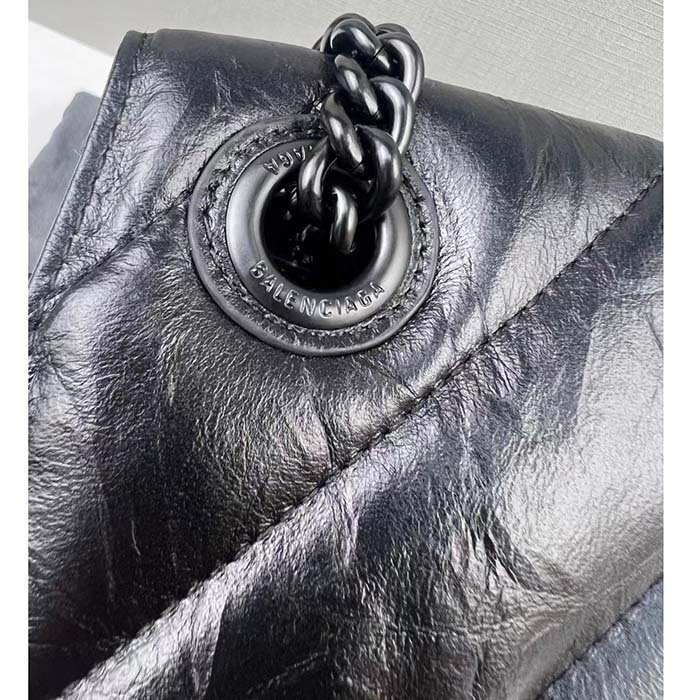 Balenciaga Women Crush Small Chain Bag Quilted Black Crushed Calfskin Black Matte Hardware - 图片 2