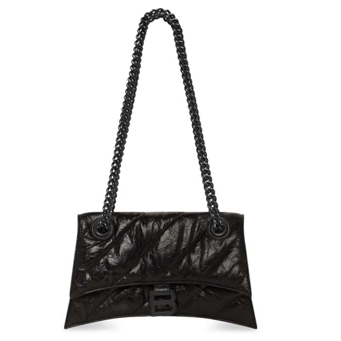 Balenciaga Women Crush Small Chain Bag Quilted Black Crushed Calfskin Black Matte Hardware - 图片 5