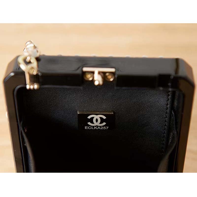 Chanel CC Women Evening Bag Lambskin Plexi Gold-Tone Metal Black White - Image 10