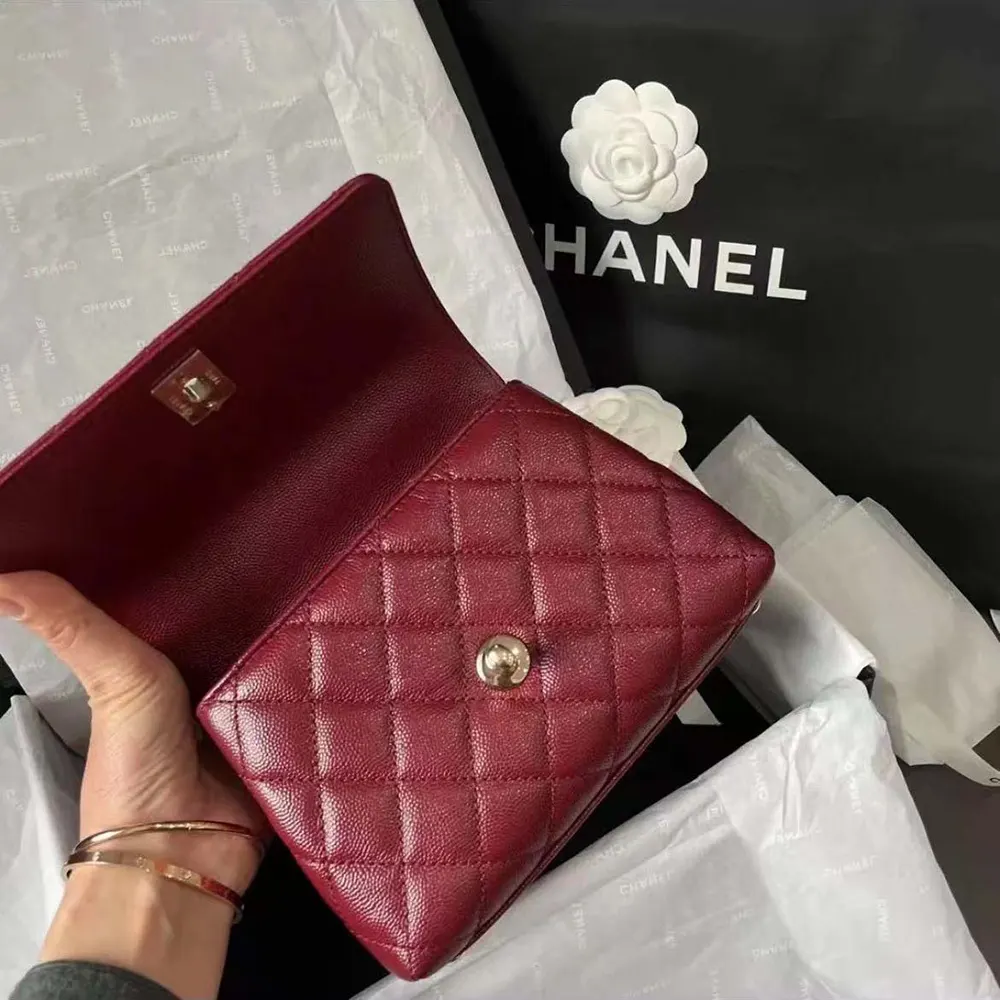 Chanel Caviar Quilted Extra Mini Coco Handle Flap Bag-Burgundy - الصورة 10