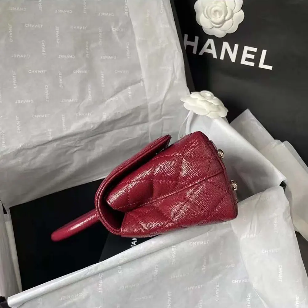 Chanel Caviar Quilted Extra Mini Coco Handle Flap Bag-Burgundy - الصورة 6