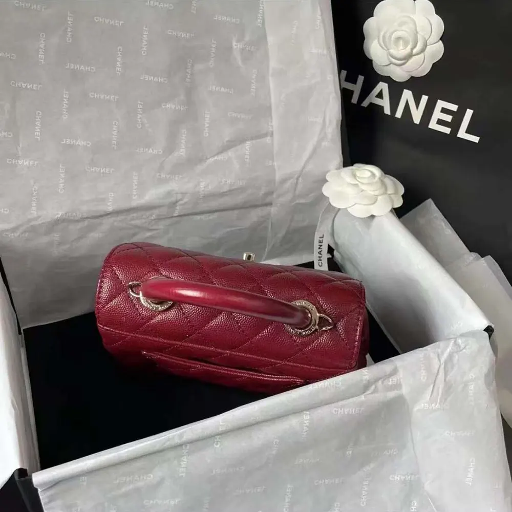 Chanel Caviar Quilted Extra Mini Coco Handle Flap Bag-Burgundy - الصورة 2