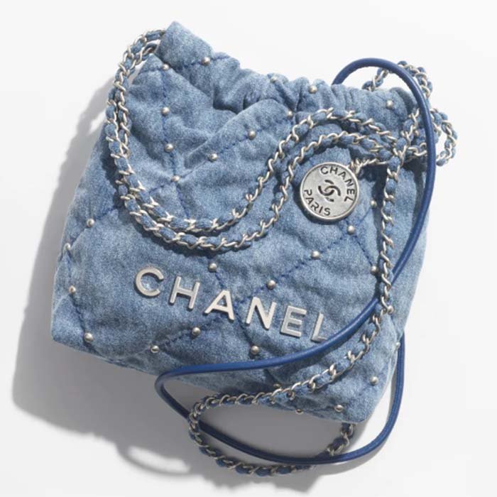 Chanel Women CC 22 Mini Handbag Washed Denim Silver-Tone Metal Blue - 图片 9