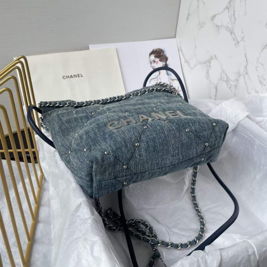 Chanel Women CC 22 Mini Handbag Washed Denim Silver-Tone Metal Blue - 图片 3