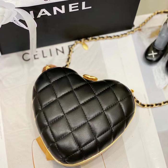 Chanel Women CC Heart Minaudiere Lambskin Gold-Tone Metal Black - 图片 9