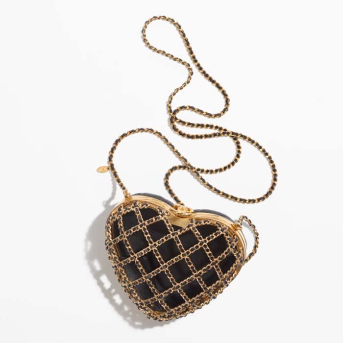 Chanel Women CC Heart Minaudiere Lambskin Gold-Tone Metal Black - 图片 5
