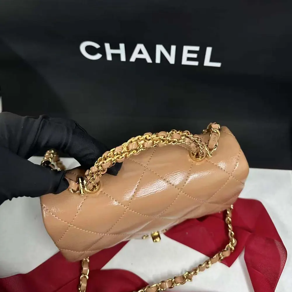 Chanel Women CC Mini Flap Bag Top Handle Lambskin Resin Brown - 图片 3