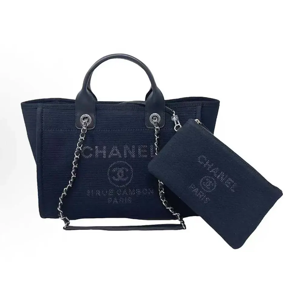 Chanel Women Deanville Shopping Bag Mummy Bag in Canvas and Leather-Navy - 图片 5