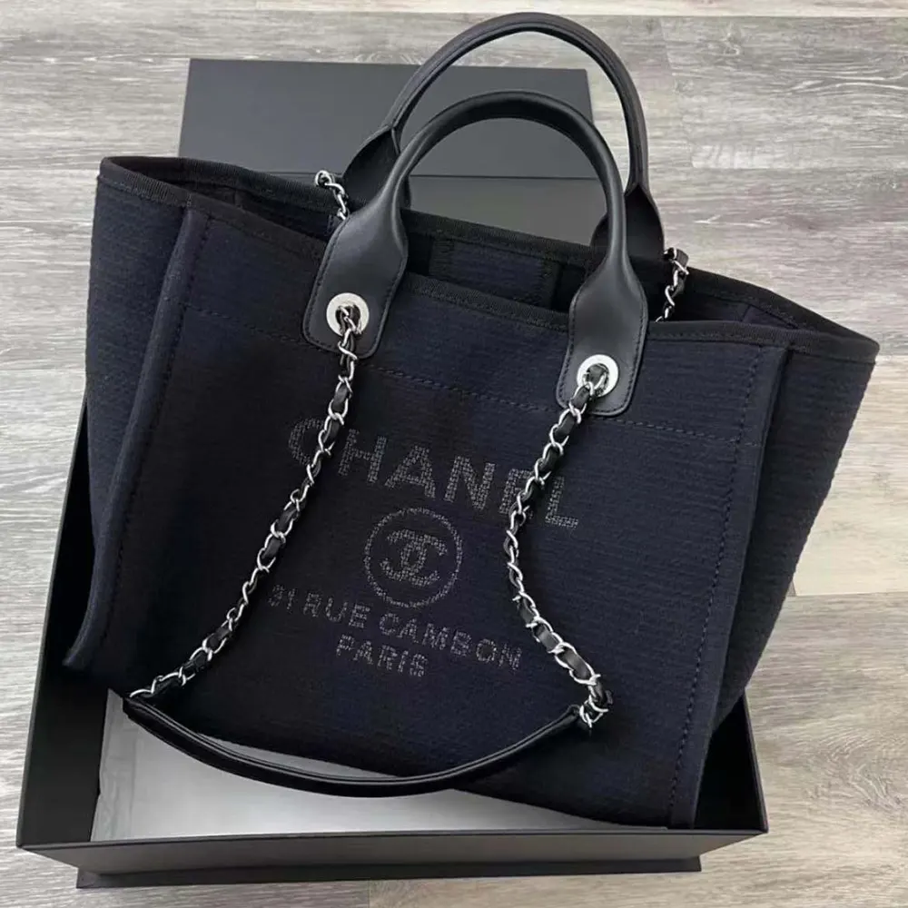 Chanel Women Deanville Shopping Bag Mummy Bag in Canvas and Leather-Navy - 图片 2