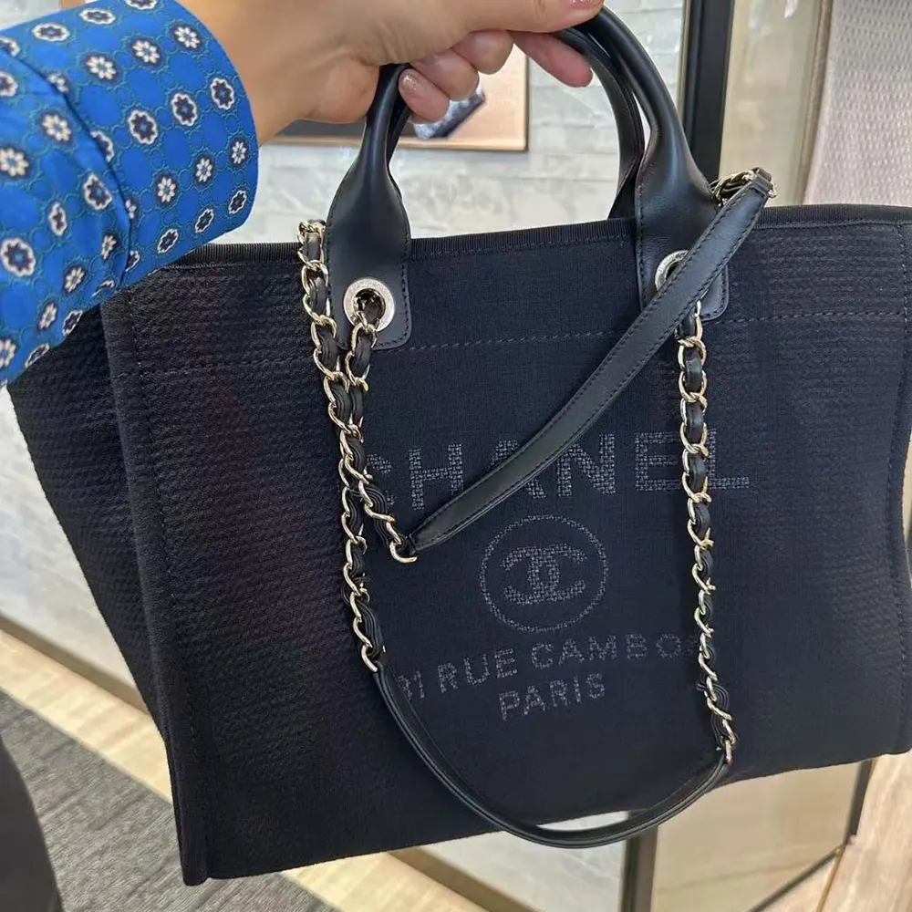 Chanel Women Deanville Shopping Bag Mummy Bag in Canvas and Leather-Navy - 图片 4