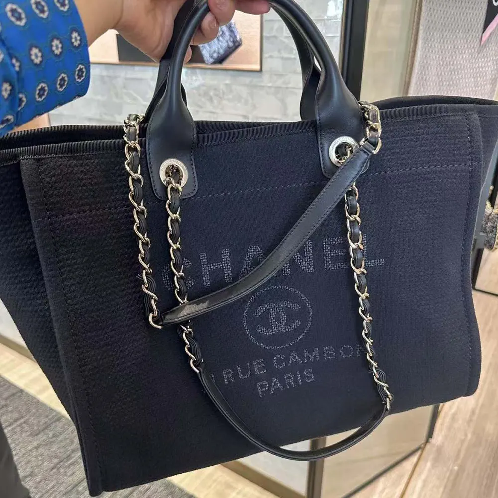 Chanel Women Deanville Shopping Bag Mummy Bag in Canvas and Leather-Navy - 图片 3