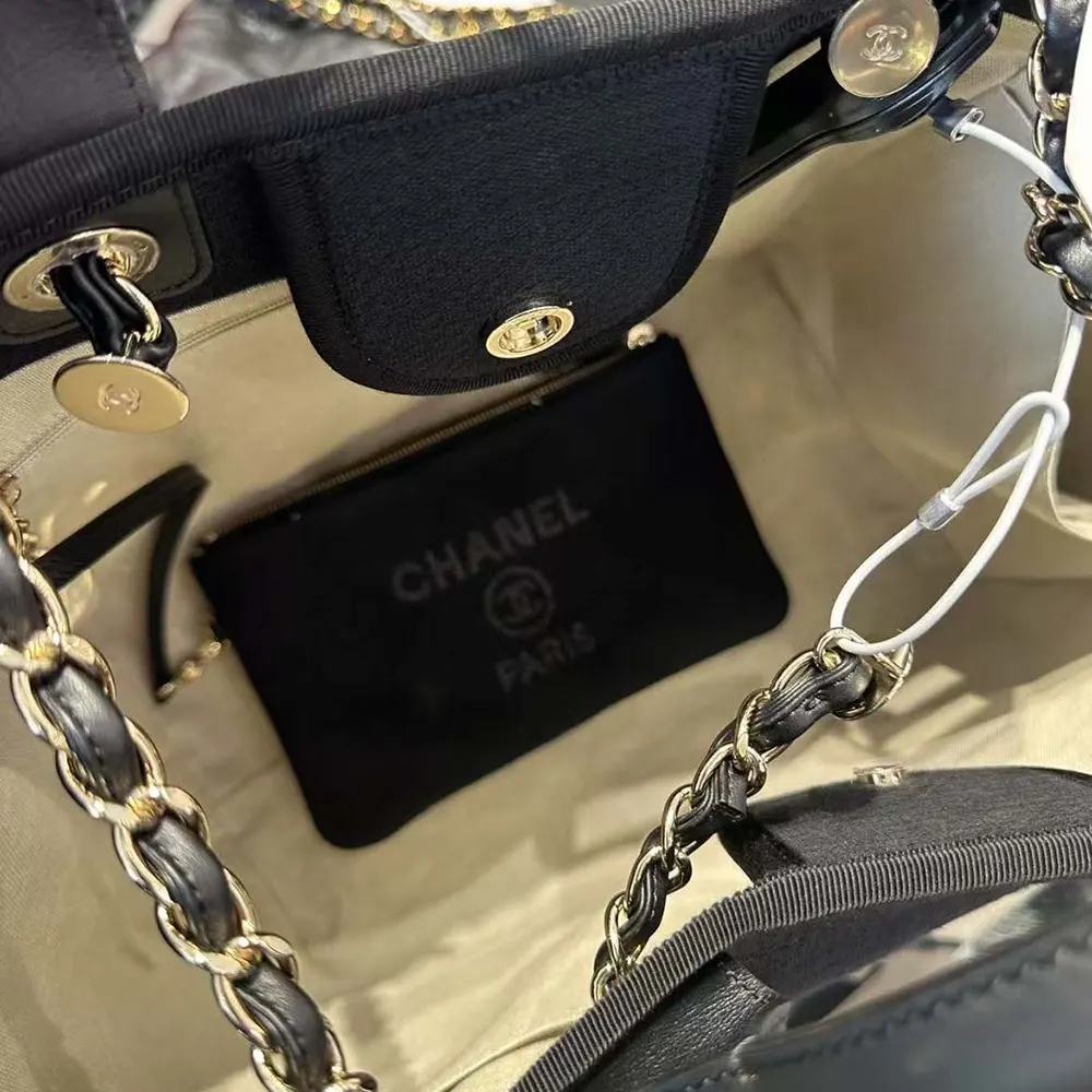 Chanel Women Deanville Shopping Bag Mummy Bag in Canvas and Leather-Navy