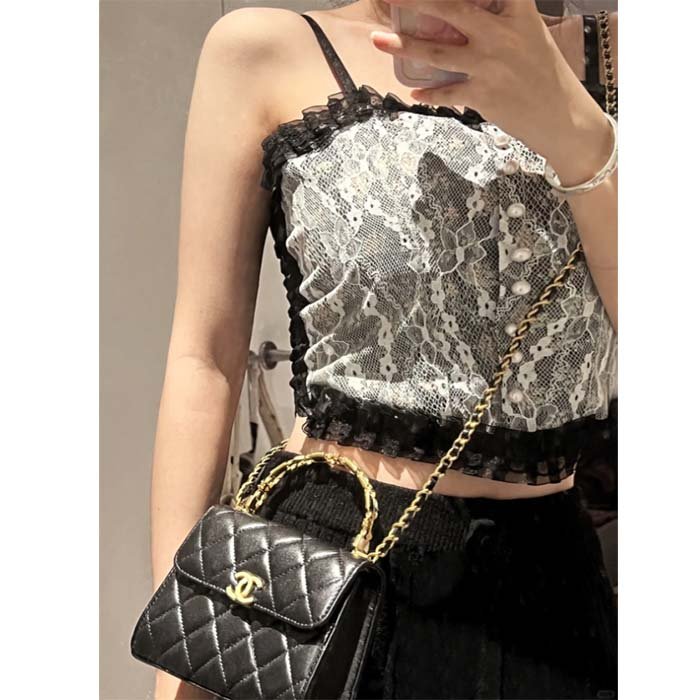Chanel Women Kelly 22 Flap Bag in Calfskin Leather-Black - 图片 8