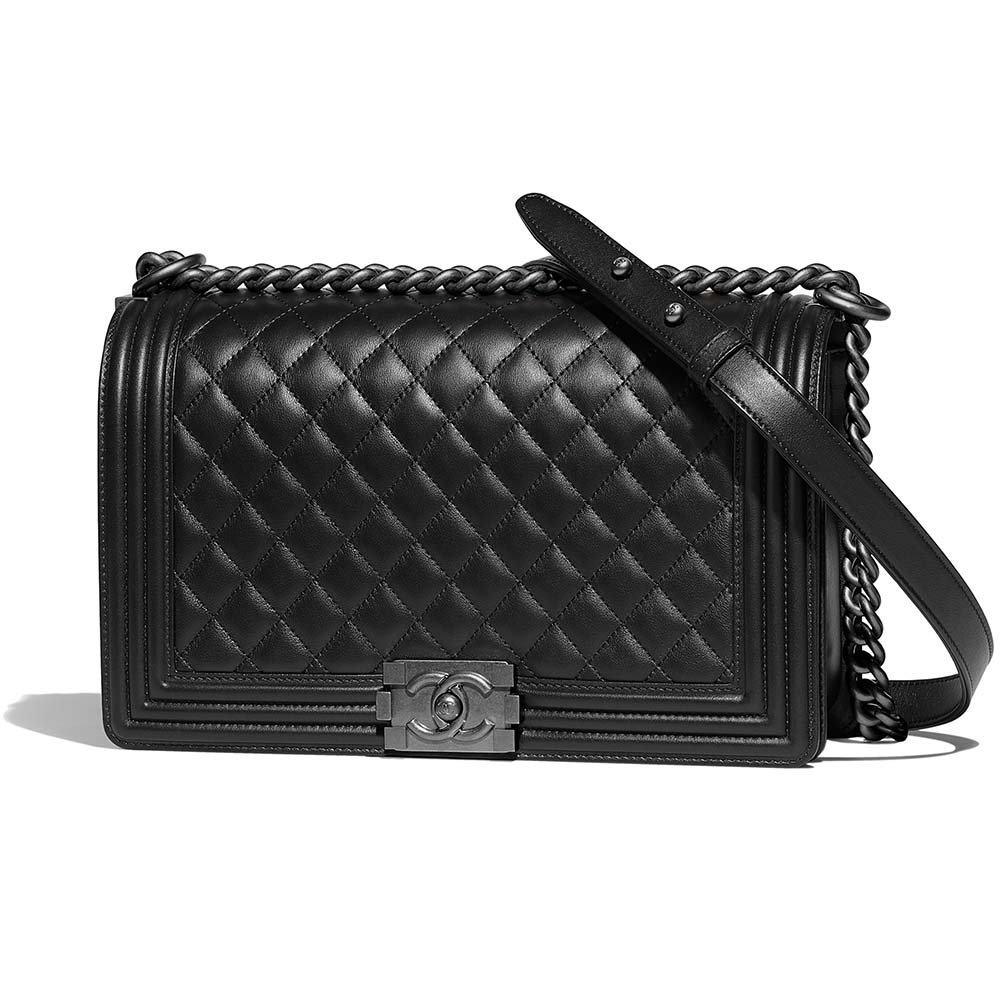 Chanel Women Large Boy Chanel Handbag in Calfskin Leather-Black - 图片 5
