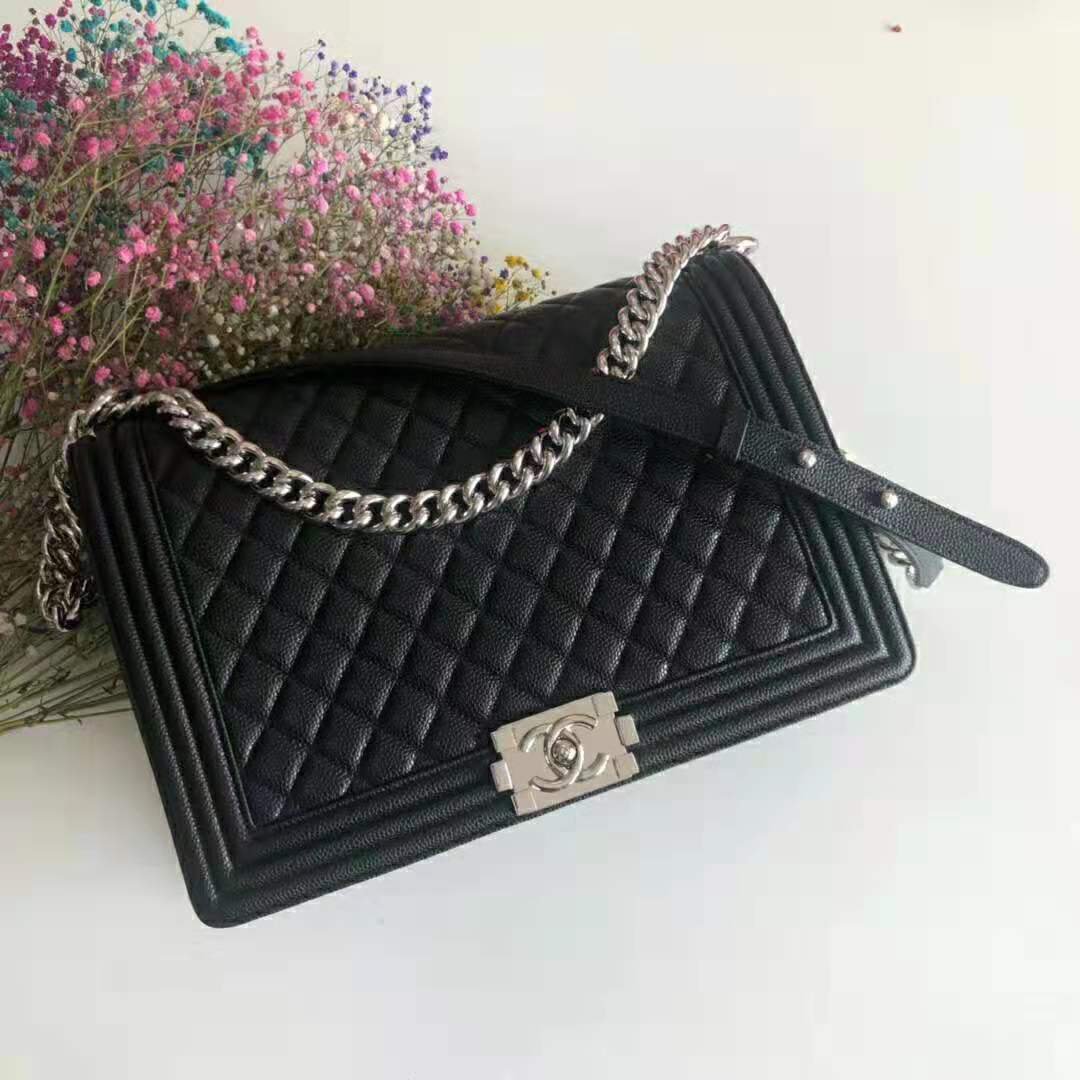 Chanel Women Large Boy Chanel Handbag in Calfskin Leather-Black - 图片 7