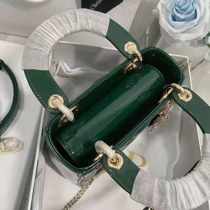 Dior Women CD Mini Lady Dior Bag Pine Green Patent Cannage Calfskin - Image 4