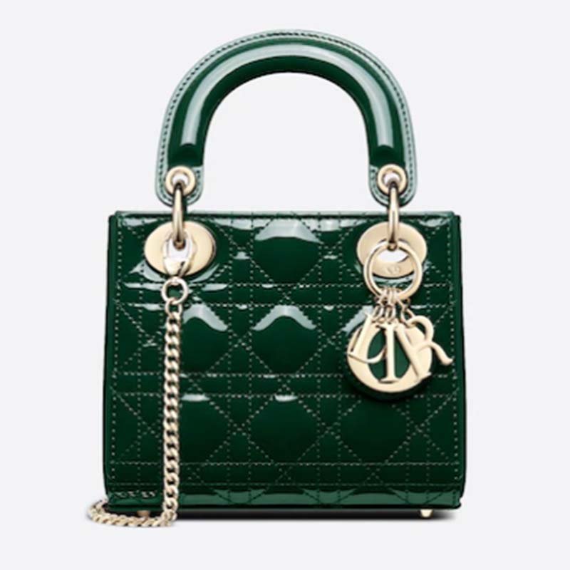 Dior Women CD Mini Lady Dior Bag Pine Green Patent Cannage Calfskin - Image 2